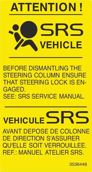Picture of Volvo 850 / 60 / 70 SRS replacement Decal / Sticker