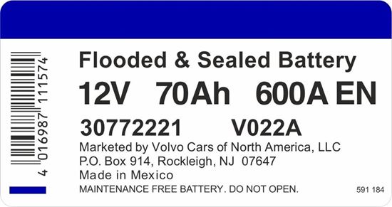 Picture of Volvo Battery 30772221 600A replacement Decal / Sticker