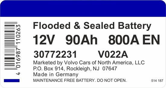 Picture of Volvo Battery 30772231 800A replacement Decal / Sticker