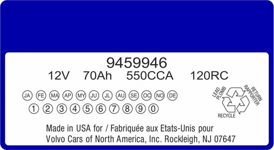 Picture of Volvo Battery 9459946 550CCA replacement Decal / Sticker