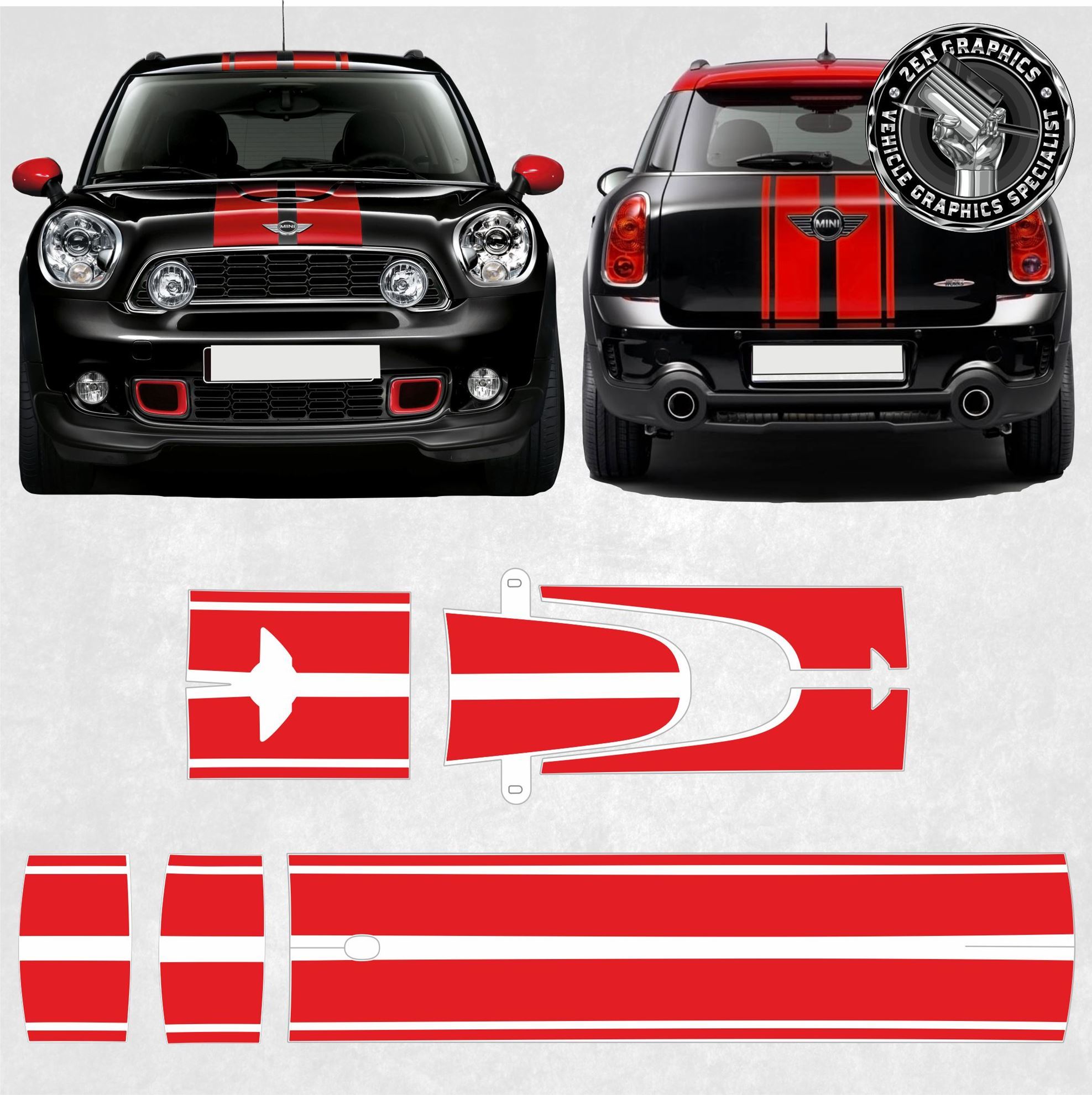 Zen Graphics - Mini R60 Countryman Bonnet, Roof & Rear Stripes / Stickers