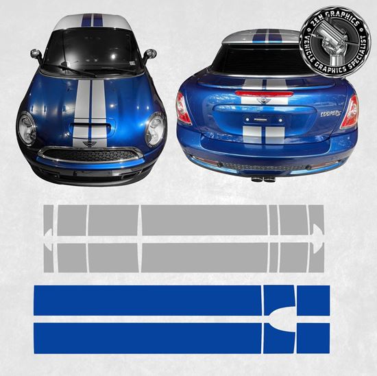 Picture of Mini R58 Cooper S / Cooper over the top Stripes  for Lightning Blue / Silver Roof
