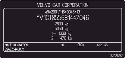 Picture of Volvo XC90 replacement VIN Decal / Sticker