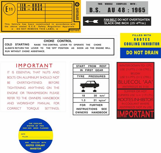 Picture of Hillman / Sunbeam / Singer / Stiletto / IMP 1967  -1976 replacement Decals / Stickers