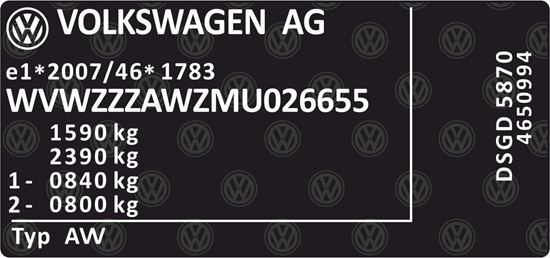 Picture of VW Polo replacement VIN Decal / Sticker