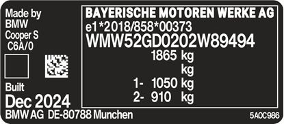 Picture of Mini F65 / F66 / F67 / U25 Countryman VIN Decal / Sticker