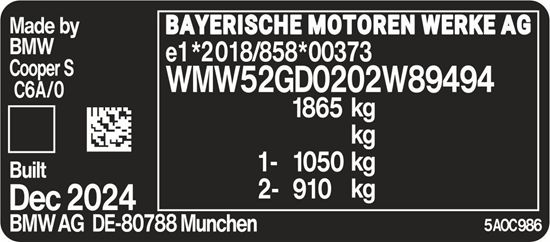 Picture of Mini F65 / F66 / F67 / U25 Countryman VIN Decal / Sticker