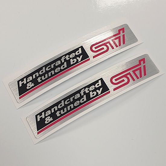 Picture of Brushed Silver Chrome "Handcrafted & Tuned by STI" Decals / Stickers