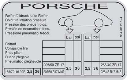Picture of Porsche 964 Tyre Pressure replacement Decal / Sticker