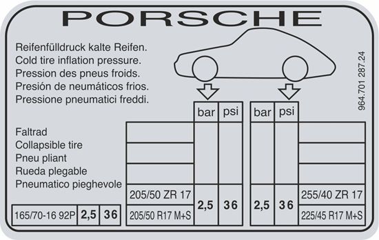 Picture of Porsche 964 Tyre Pressure replacement Decal / Sticker