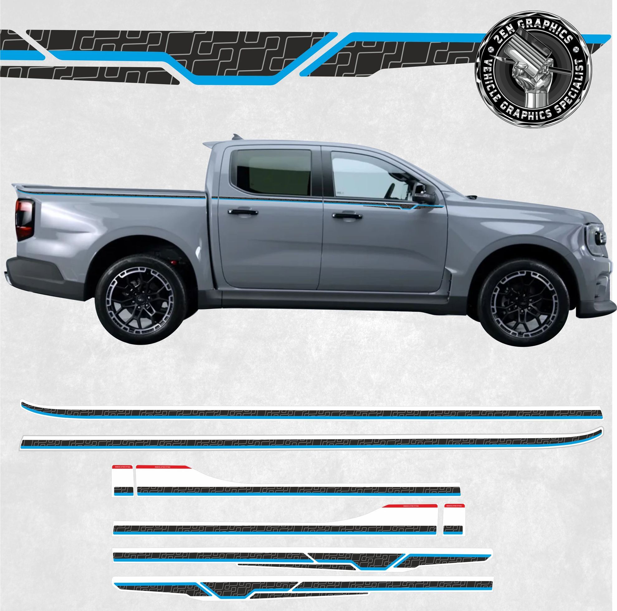 Zen Graphics - Ford Ranger 2022 onwards side Stripes Decals / Stickers