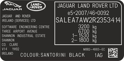 Picture of Land Rover Defender L663 replacement VIN Decal / Sticker