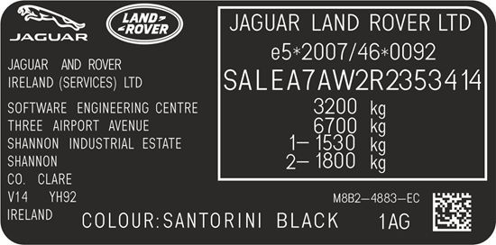 Picture of Land Rover Defender L663 replacement VIN Decal / Sticker