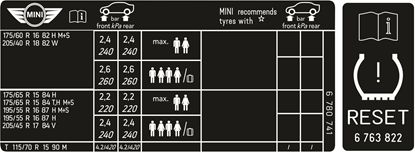 Picture of Mini R56 Pre LCi Cooper Tyre Pressure Labels / Stickers