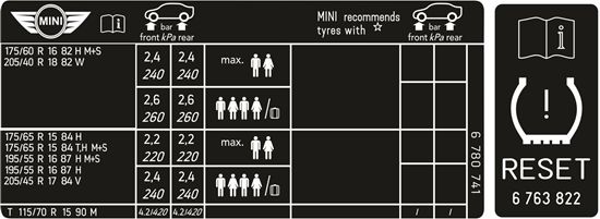Picture of Mini R56 Pre LCi Cooper Tyre Pressure Labels / Stickers
