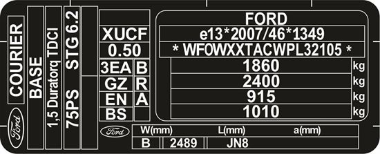 Picture of Ford Transit Courier MK1 replacement VIN Decal / Sticker