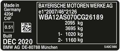 Picture of BMW G22 4 Series replacement VIN Decal / Sticker