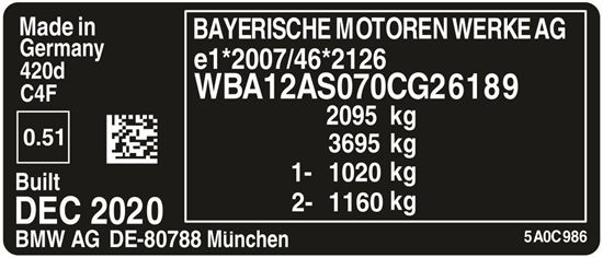 Picture of BMW G22 4 Series replacement VIN Decal / Sticker