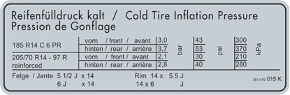 Picture of T25 / T3 14" Tyre Inflation replacement Decal / Sticker