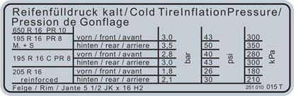 Picture of T3 & T3 Syncro 16" Tyre Inflation replacement Decal / Sticker