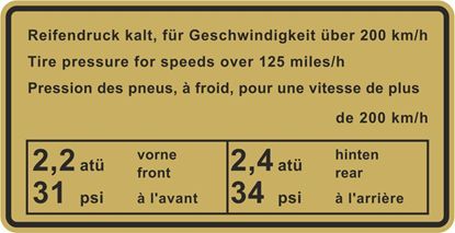Picture of 911 S / E / T 912 Tire Pressure  Decal