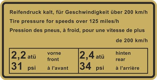 Picture of 911 S / E / T 912 Tire Pressure  Decal