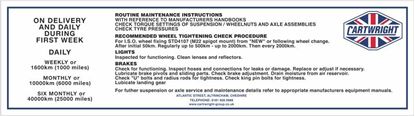 Picture of Cartwright Arctic Trailer replacement Routine Maintenance Instruction Decal / Sticker