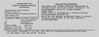 Picture of Jaguar XJ6 EAC-7787 1986 Emissions Decal  / Sticker