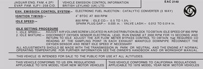 Picture of Jaguar XJ6 NEW EAC-2140 1978 Emissions Decal  / Sticker