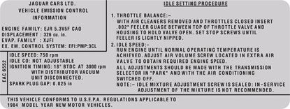 Picture of Jaguar XJS NEW EAC-6552 1984 Emissions Decal  / Sticker