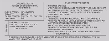 Picture of Jaguar XJS V12 NEW EBC-2883 1989 Emissions Decal  / Sticker