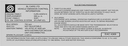 Picture of Jaguar XJS V12 NEW EAC-4369 1982 Emissions Decal  / Sticker