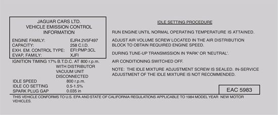 Picture of Jaguar XJ6 NEW EAC-5983 1984 Emissions Decal  / Sticker