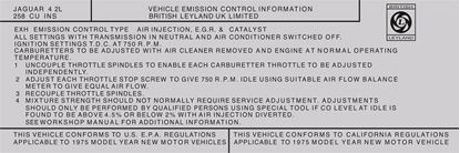 Picture of Jaguar XJ6 4.2 1975 Emissions Decal  / Sticker