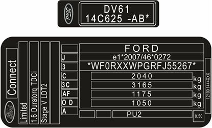Picture of Ford Transit Connect MK2 replacement VIN Decals/ Stickers