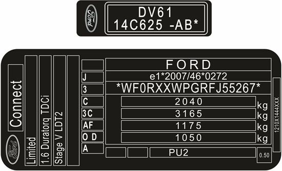 Picture of Ford Transit Connect MK2 replacement VIN Decals/ Stickers