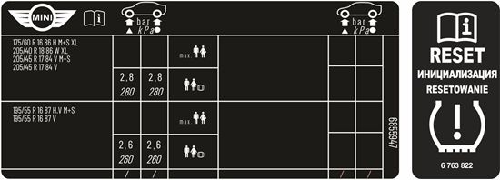 Picture of Mini R58 Coupe / R59 Roadster Tyre Pressure Labels / Stickers