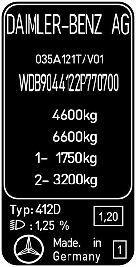 Picture of Mercedes Sprinter 412D replacement VIN Decal / Sticker