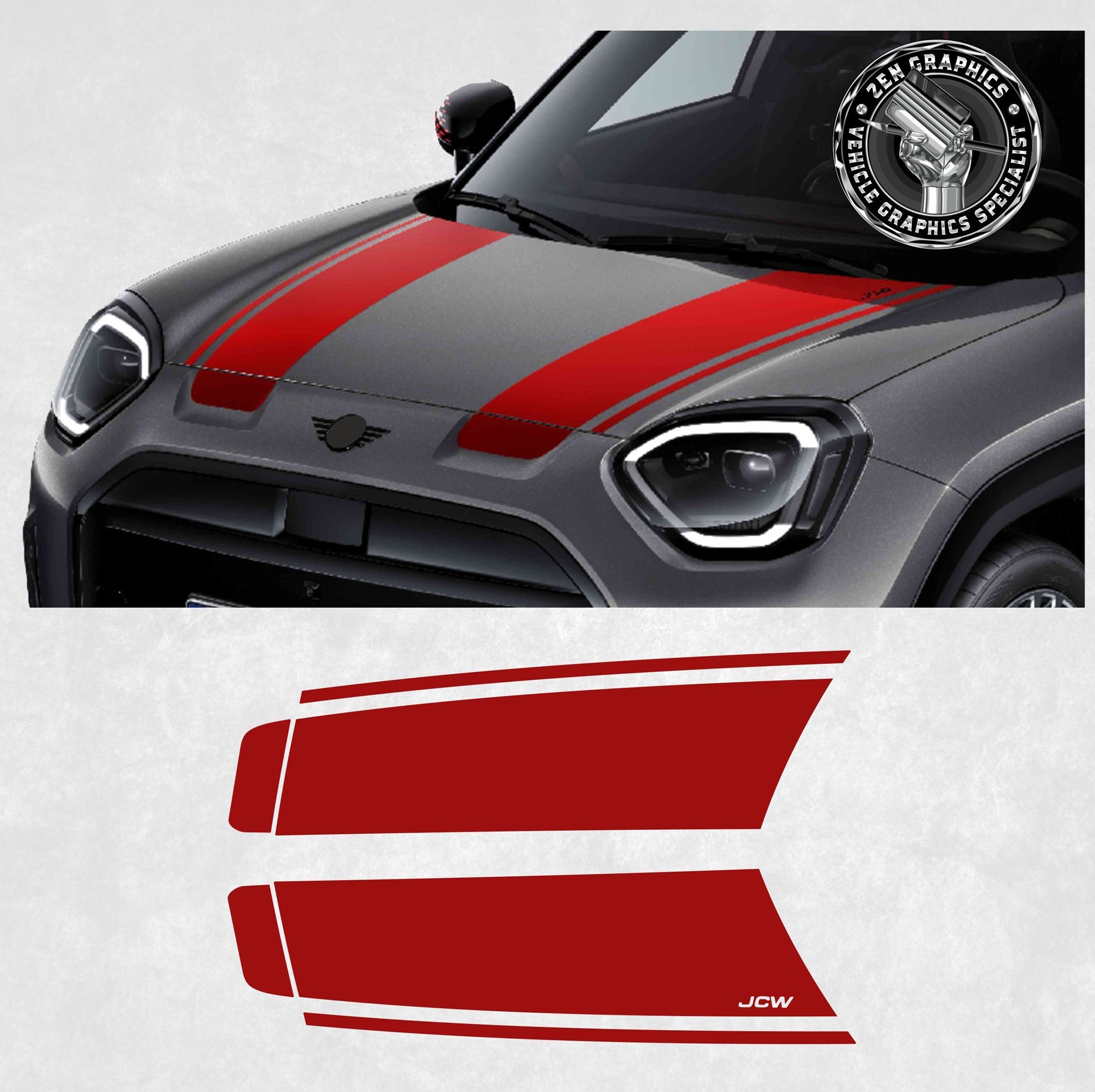 Zen Graphics - Mini J05 Aceman JCW Bonnet Stripes / Stickers