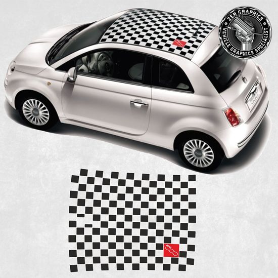Picture of Fiat 500 Tetto A Scacchi Con Numero 500 Roof  Decals / Stickers FACTORY FIT