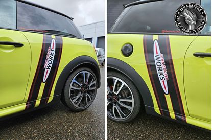Picture of Mini F55 / F56 JCW Chili Red and Black Virtical side Stripes