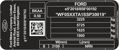 Picture of Ford Transit Custom 2023 onwards replacement VIN Decal / Sticker