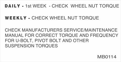 Picture of Dennison Trailers replacement Routine Wheel Nut Torque Maintenance Decal / Sticker