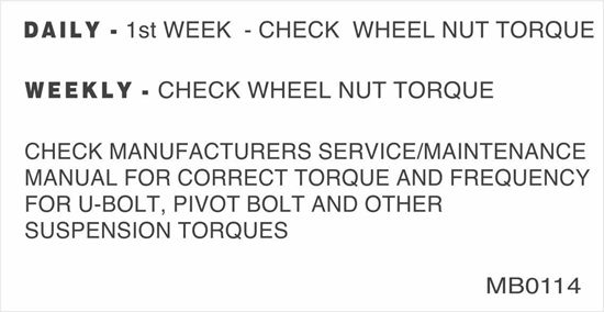 Picture of Dennison Trailers replacement Routine Wheel Nut Torque Maintenance Decal / Sticker
