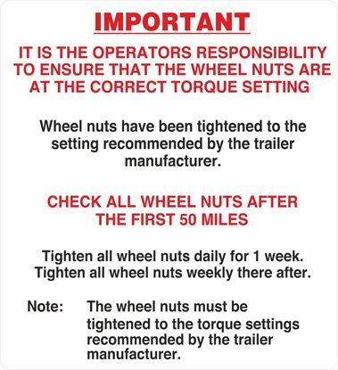 Picture of Deker Trailers replacement Routine Wheel Nut Torque Maintenance  Decal / Sticker