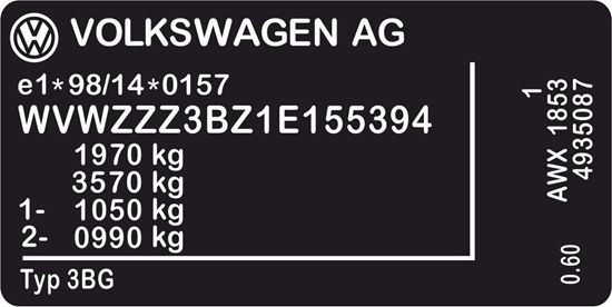 Picture of Passat B5 replacement VIN Decal / Sticker