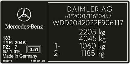 Picture of Mercedes C Class W204 replacement VIN Decal / Sticker