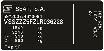Picture of Seat Leon replacement VIN Decal / Sticker