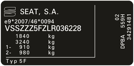 Picture of Seat Leon replacement VIN Decal / Sticker