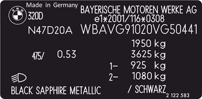 Picture of BMW E90 3 Series replacement VIN Decal / Sticker